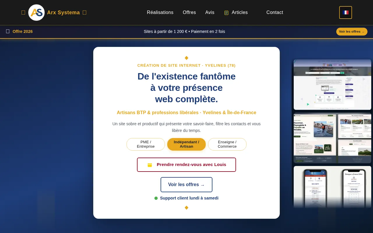 Capture d'écran du site arx-systema.fr sur ordinateur
