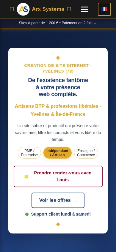 Capture d'écran du site arx-systema.fr sur mobile