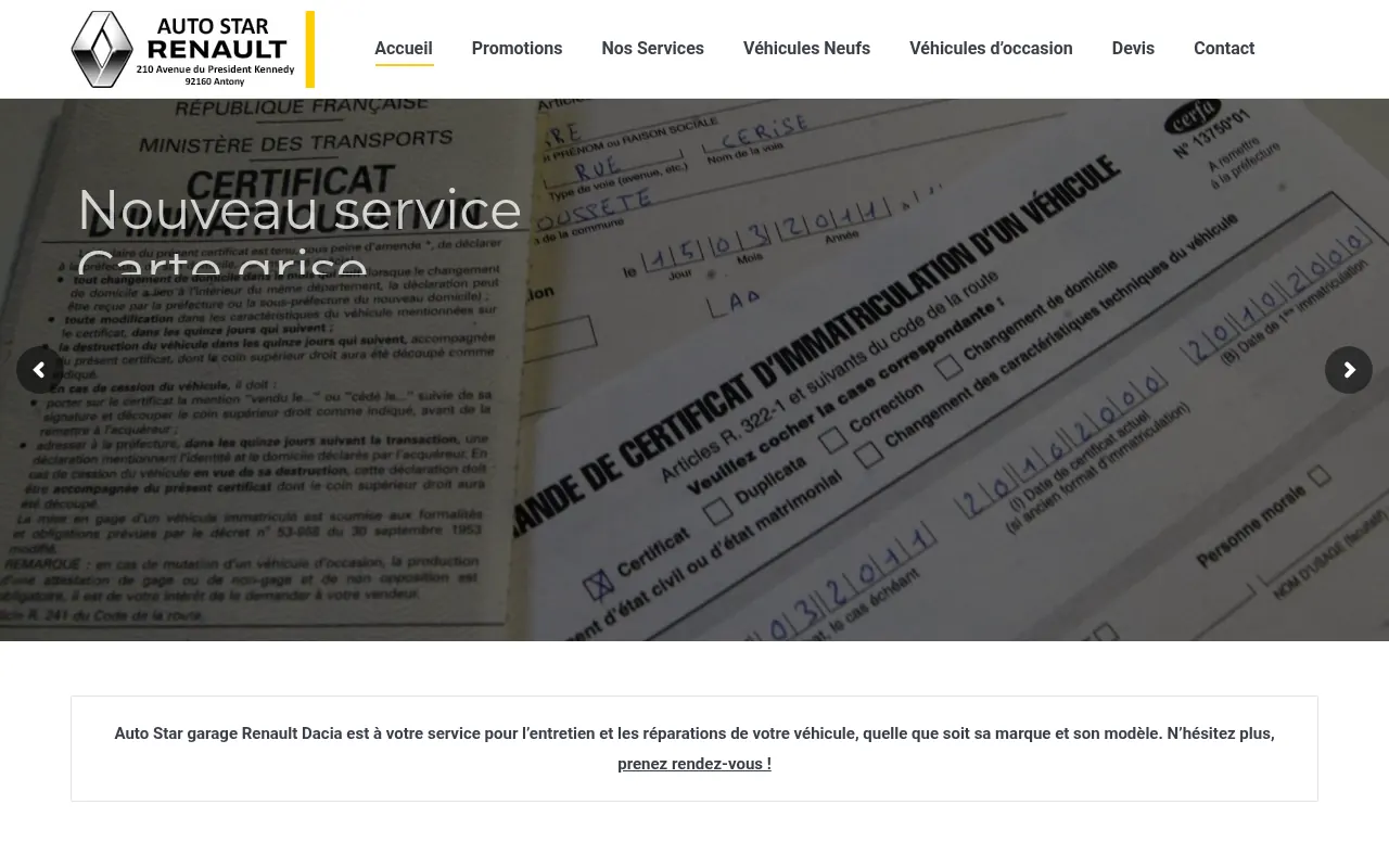 Capture d'écran du site Auto-Star sur ordinateur