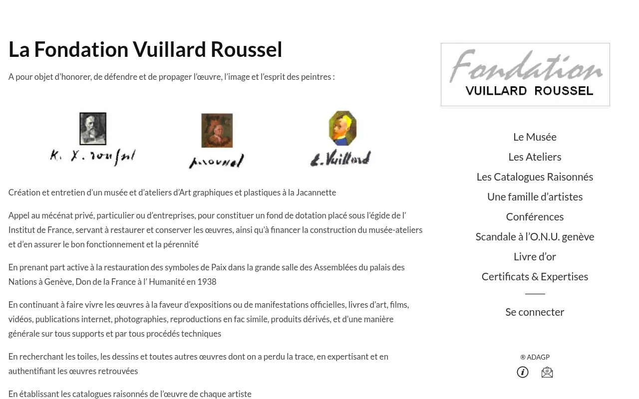 Capture d'écran du site Fondation Vuillard Roussel sur ordinateur