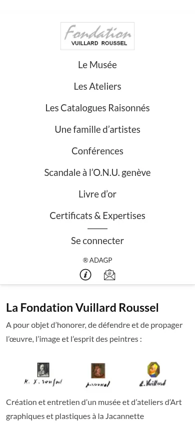 Capture d'écran du site Fondation Vuillard Roussel sur mobile