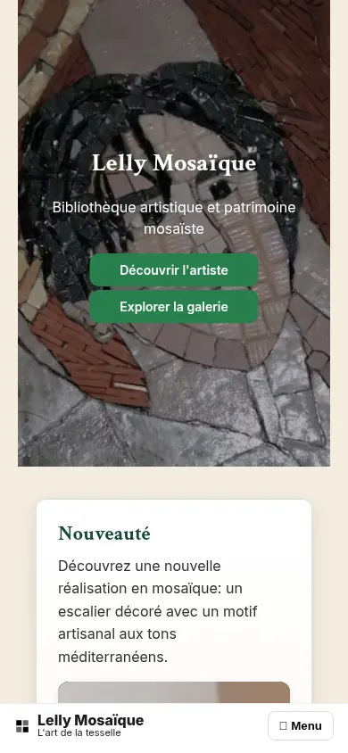 Capture d'écran du site Lelly Mosaïque sur mobile